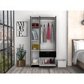 Tuhome Primavera Armoire, Double Door Cabinets, One Drawer, Metal Rod, Five Shelves, Black/White CLW5952